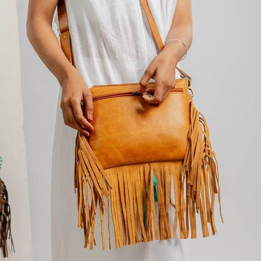 Authentic Suede Leather Bohemian Fringe Crossbody Purse - Rosetta Creative Boutique
