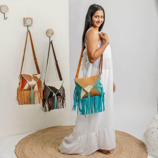 Authentic Suede Leather Bohemian Fringe Crossbody Purse - Rosetta Creative Boutique
