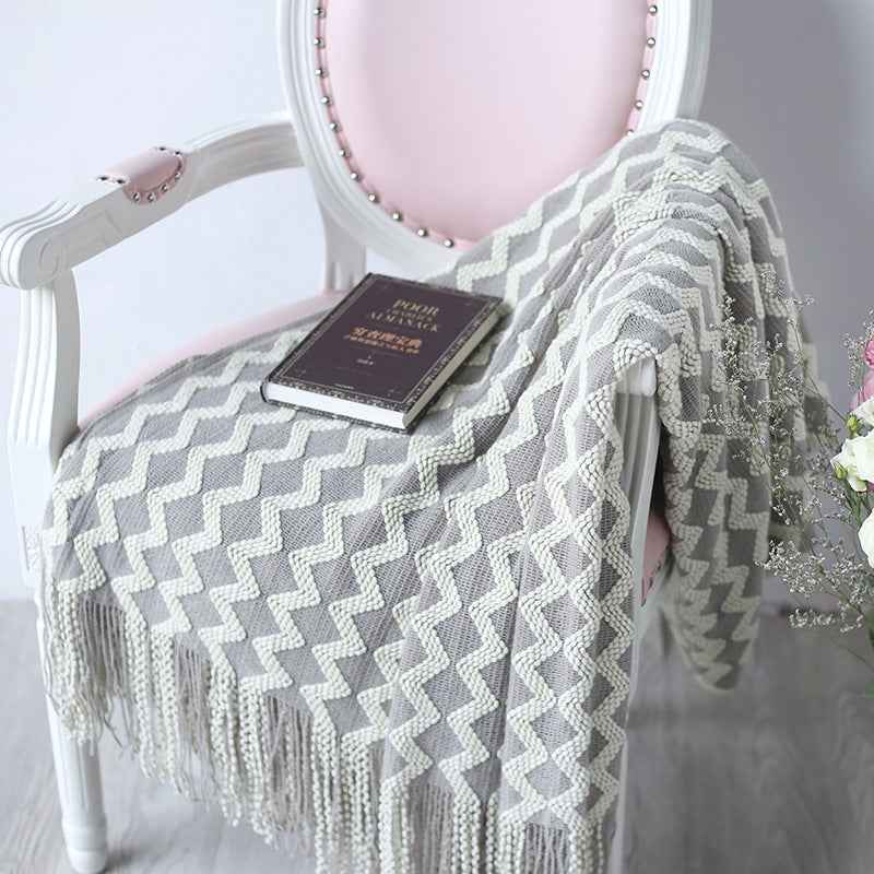 Geometric Knitted Chenille Throw Blanket