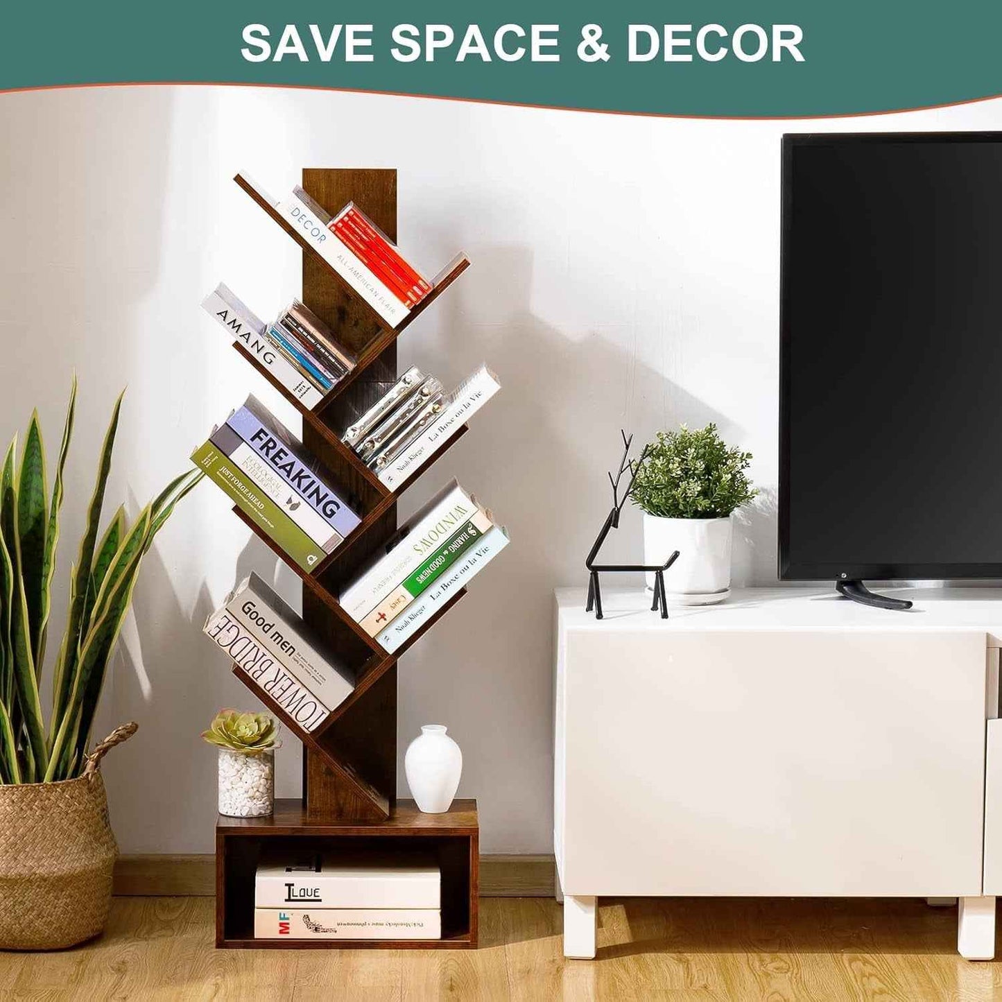 Six Shelf Floorstanding Walnut Bookshelf Home Office