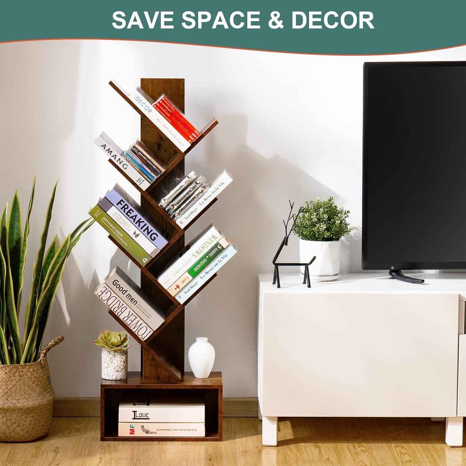 Six Shelf Floorstanding Walnut Bookshelf Home Office
