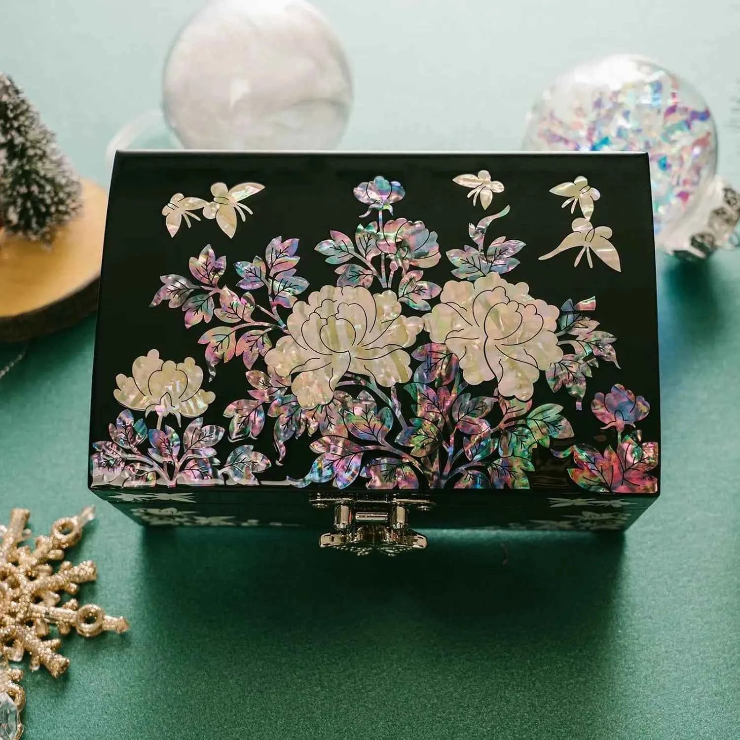 Handcrafted Mother of Pearl Jewelry Box with Mirror, Organizer for Earrings Necklaces Rings Bracelets