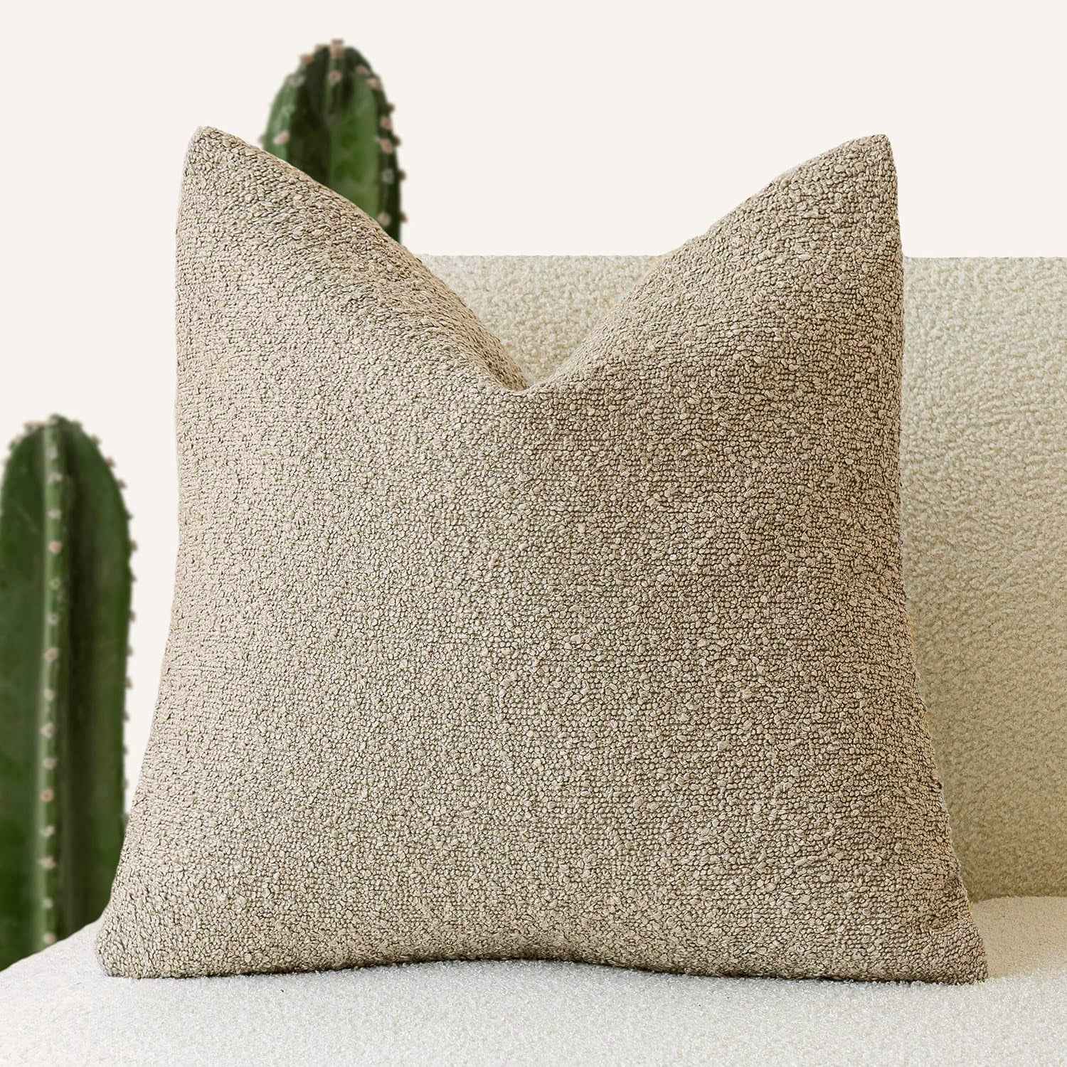 Decorative Boucle Throw Pillow Cover Solid Color Textured Cushion Case For Sofa