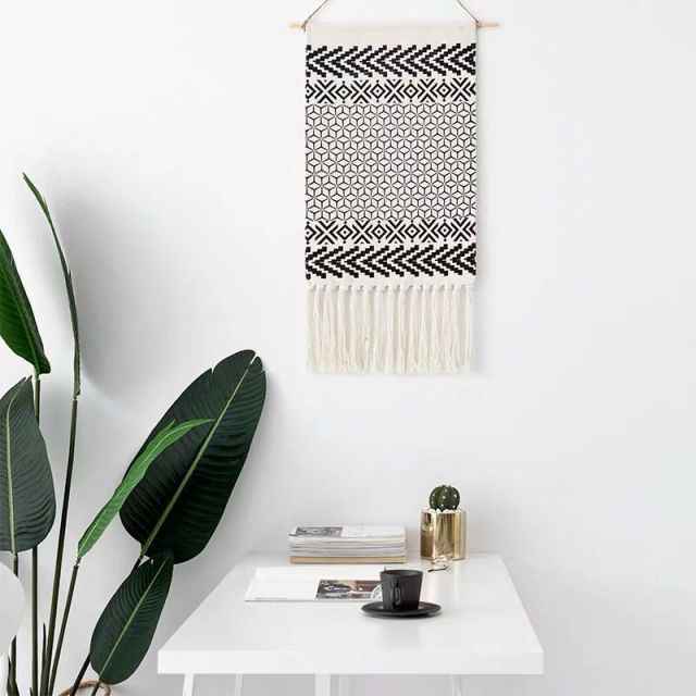 Cotton Linen Bohemian Tassel Geometric Tapestry Wall Hanging Decor