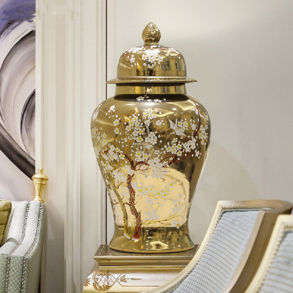 Light Luxury Ceramic Ginger Jar Vase with Lid