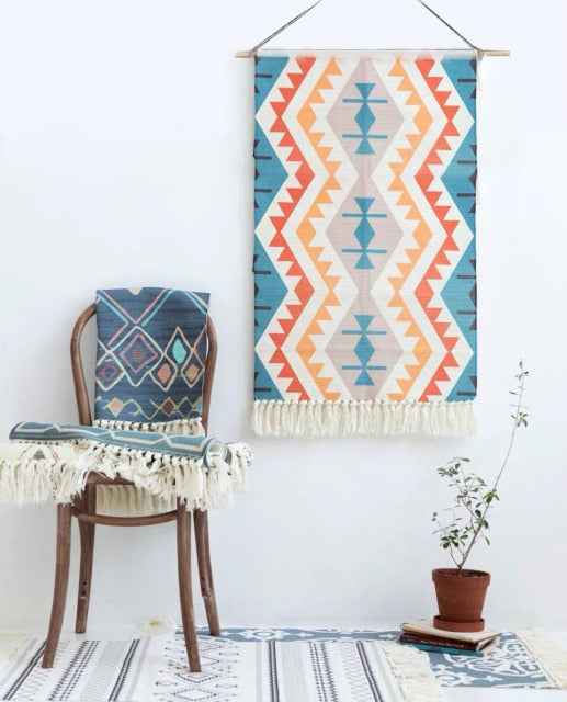 Cotton Linen Bohemian Tassel Geometric Tapestry Wall Hanging Decor
