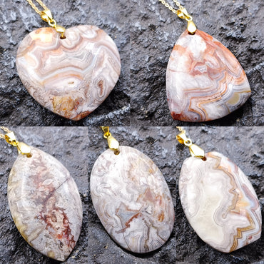 Natural Mexican Agate Pendant Leaf Oval Triangle Love Shape Jewelry
