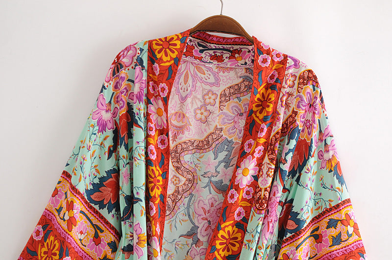 Green Cotton Bat Sleeve Kimono Cardigan | Floral Urban Style