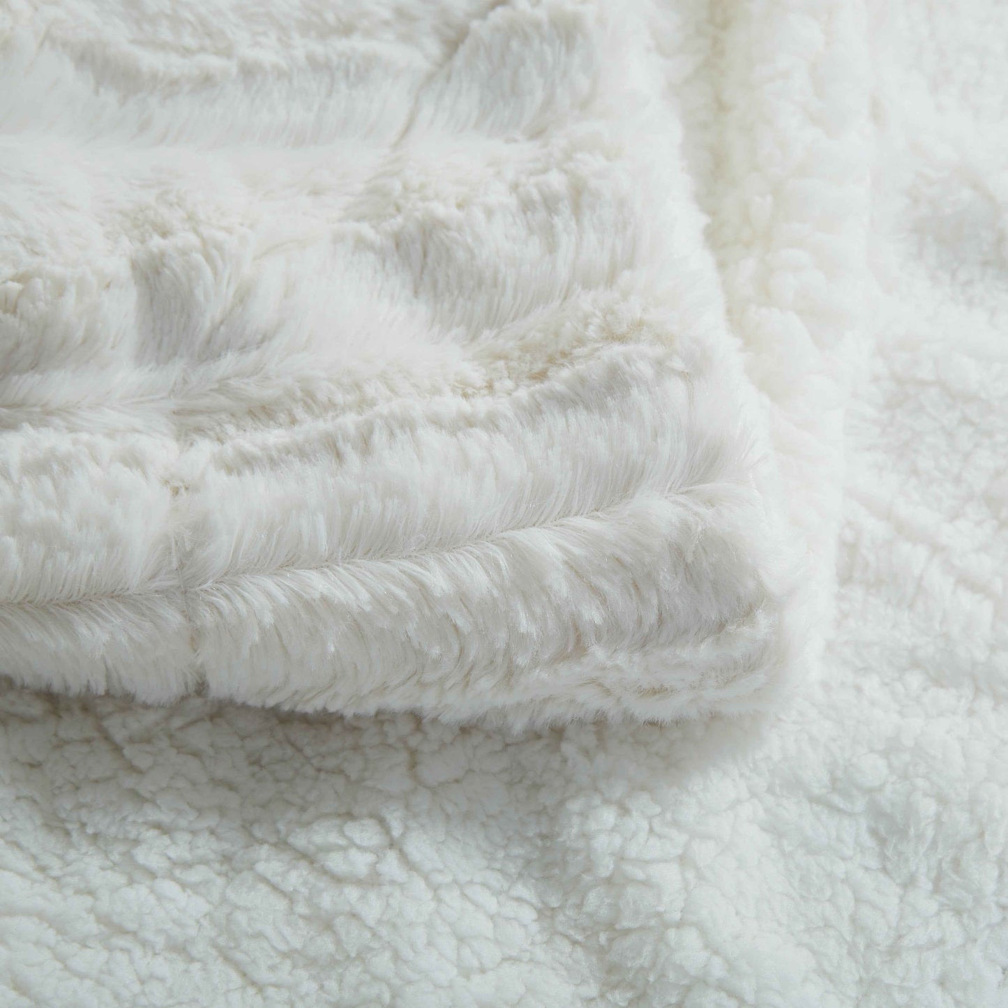 Tache White Ivory Polar Faux Fur with Sherpa Throw Blanket