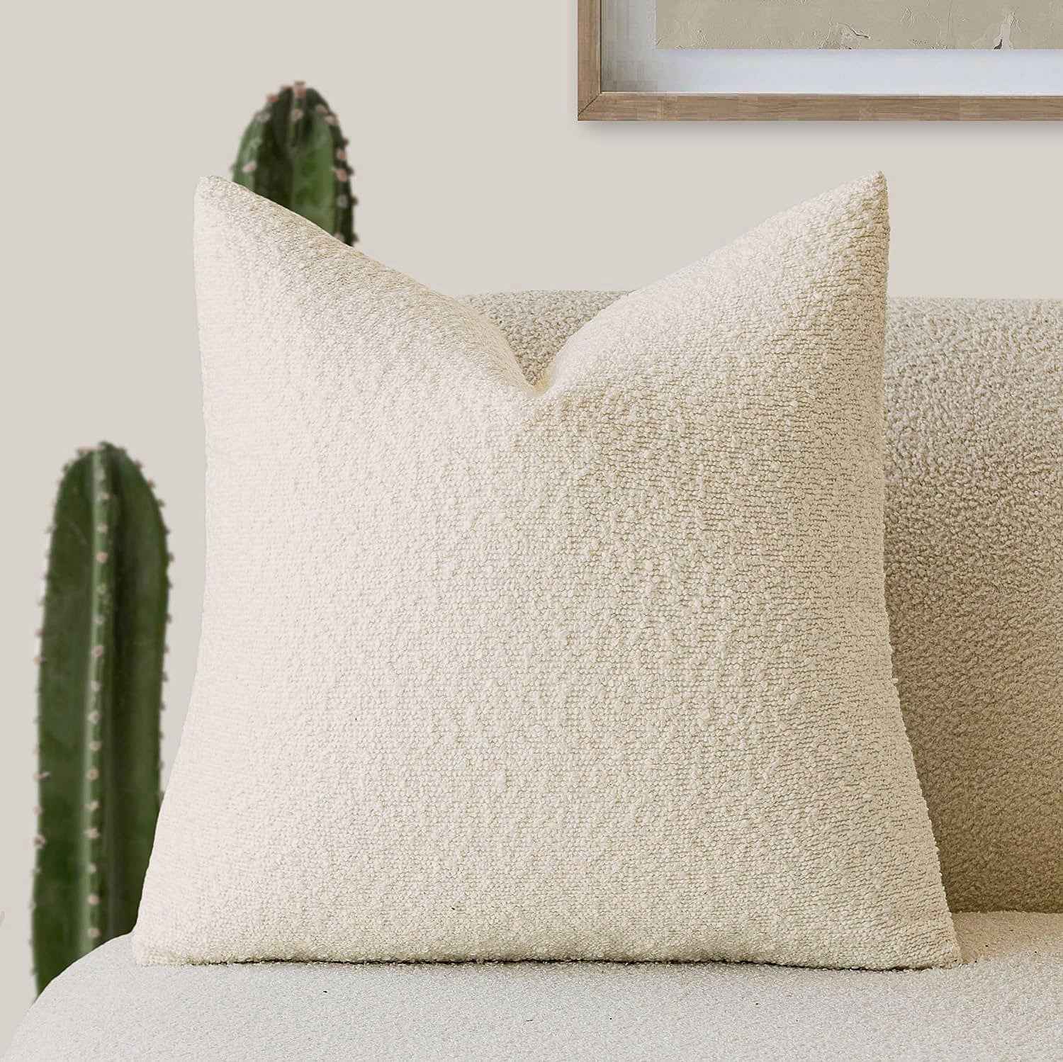 Decorative Boucle Throw Pillow Cover Solid Color Textured Cushion Case For Sofa