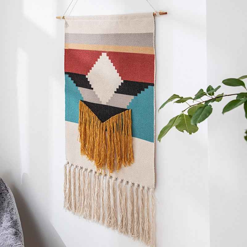 Cotton Linen Bohemian Tassel Geometric Tapestry Wall Hanging Decor