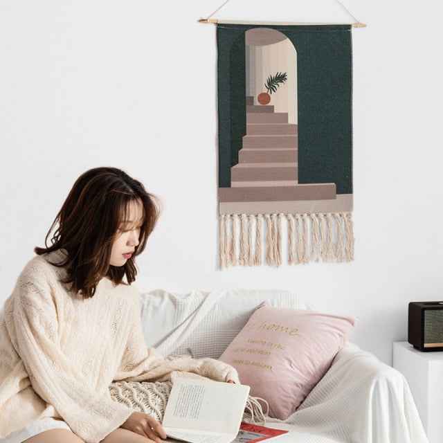 Cotton Linen Bohemian Tassel Geometric Tapestry Wall Hanging Decor