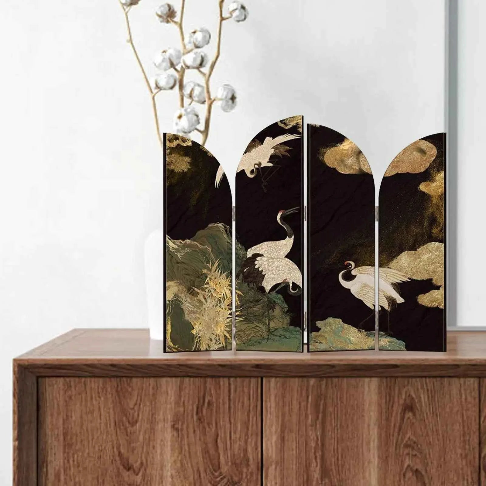 Mini Chinese Folding Screen – Desktop Flower & Bird Room Divider Ornament
