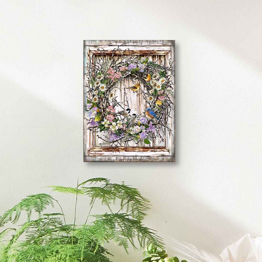 Spring Wreath Wooden Wall Art by D. Gelsinger - Easter Spring Decor - 95608B-1712
