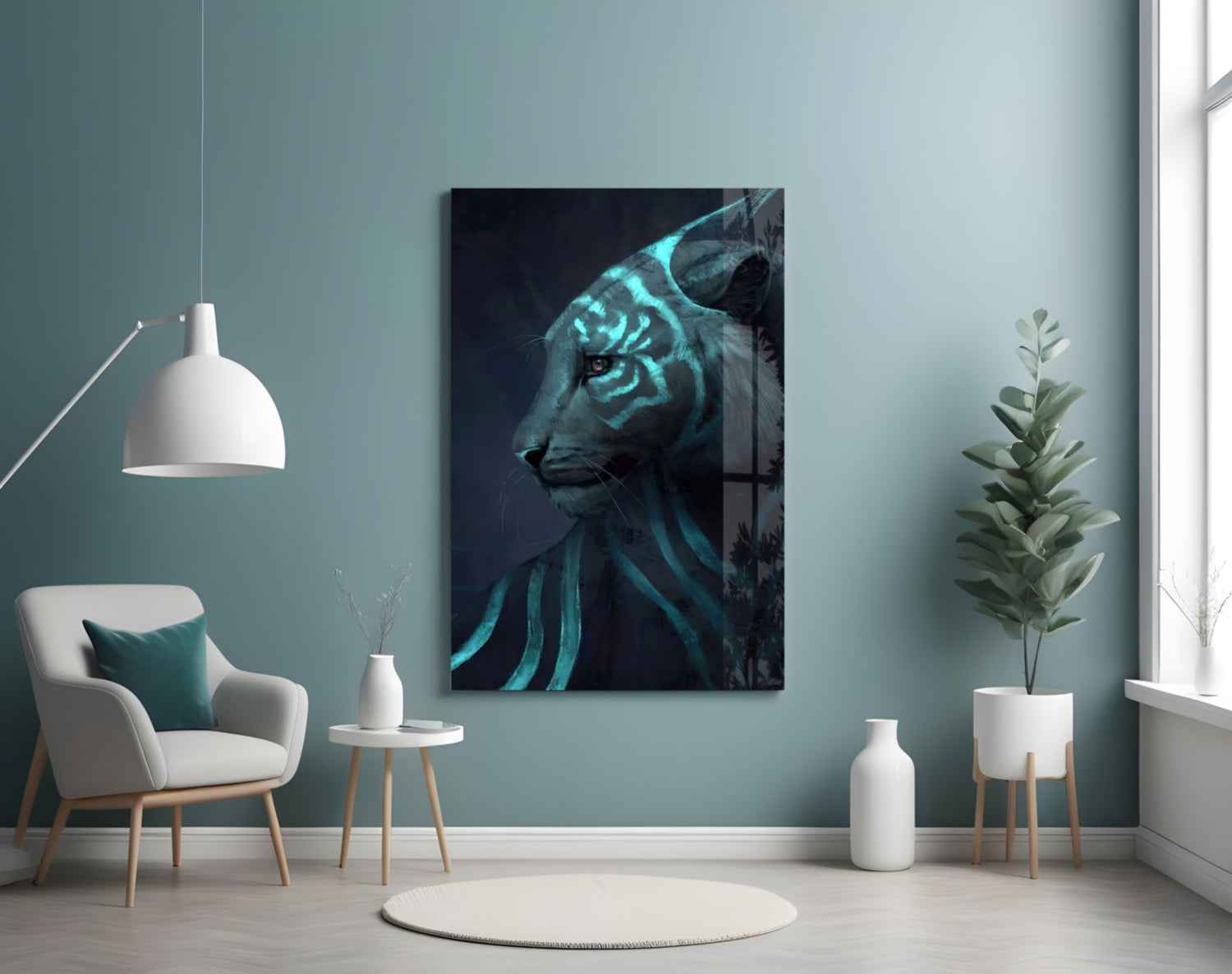 Striking Neon Tiger Glass Art