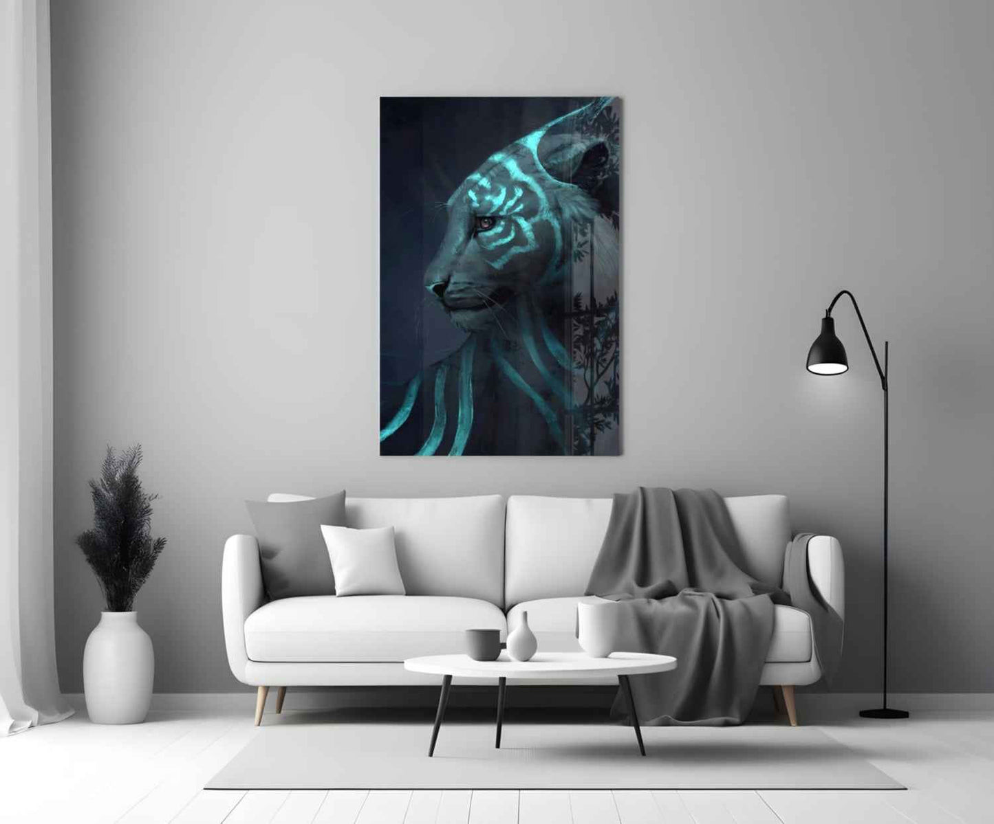 Striking Neon Tiger Glass Art