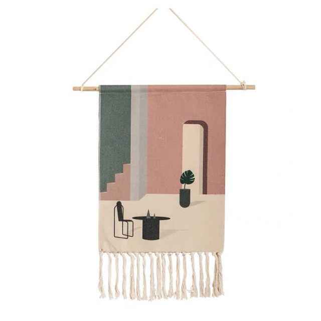 Cotton Linen Bohemian Tassel Geometric Tapestry Wall Hanging Decor
