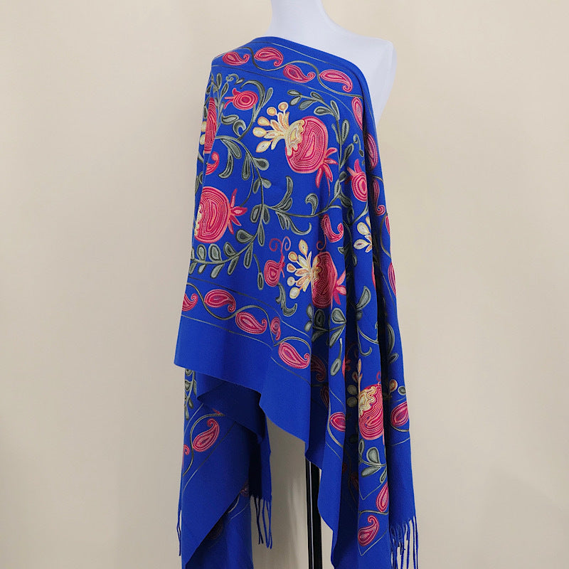 Gourd Pomegranate Blossom Embroidered Imitation Cashmere Scarf Shawl