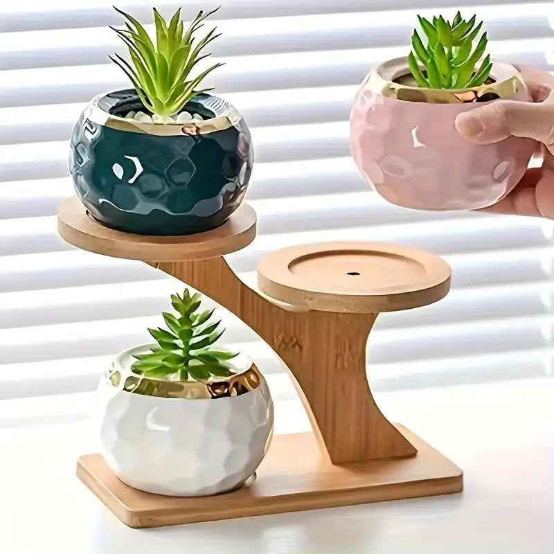 Bamboo Multi-layer Desktop Small Plant Stand Succulent Display