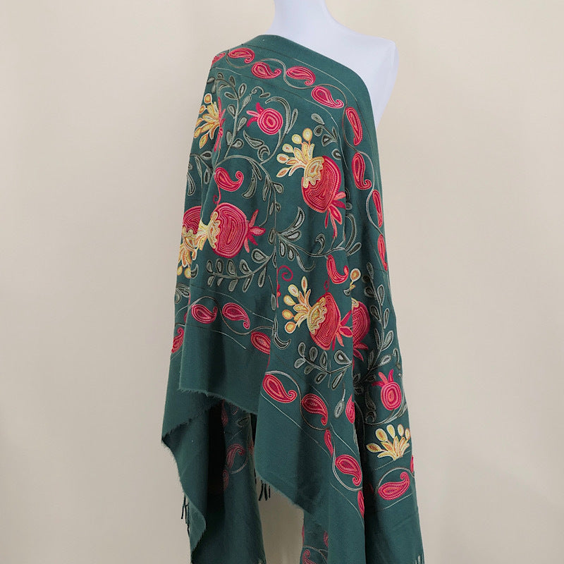 Gourd Pomegranate Blossom Embroidered Imitation Cashmere Scarf Shawl