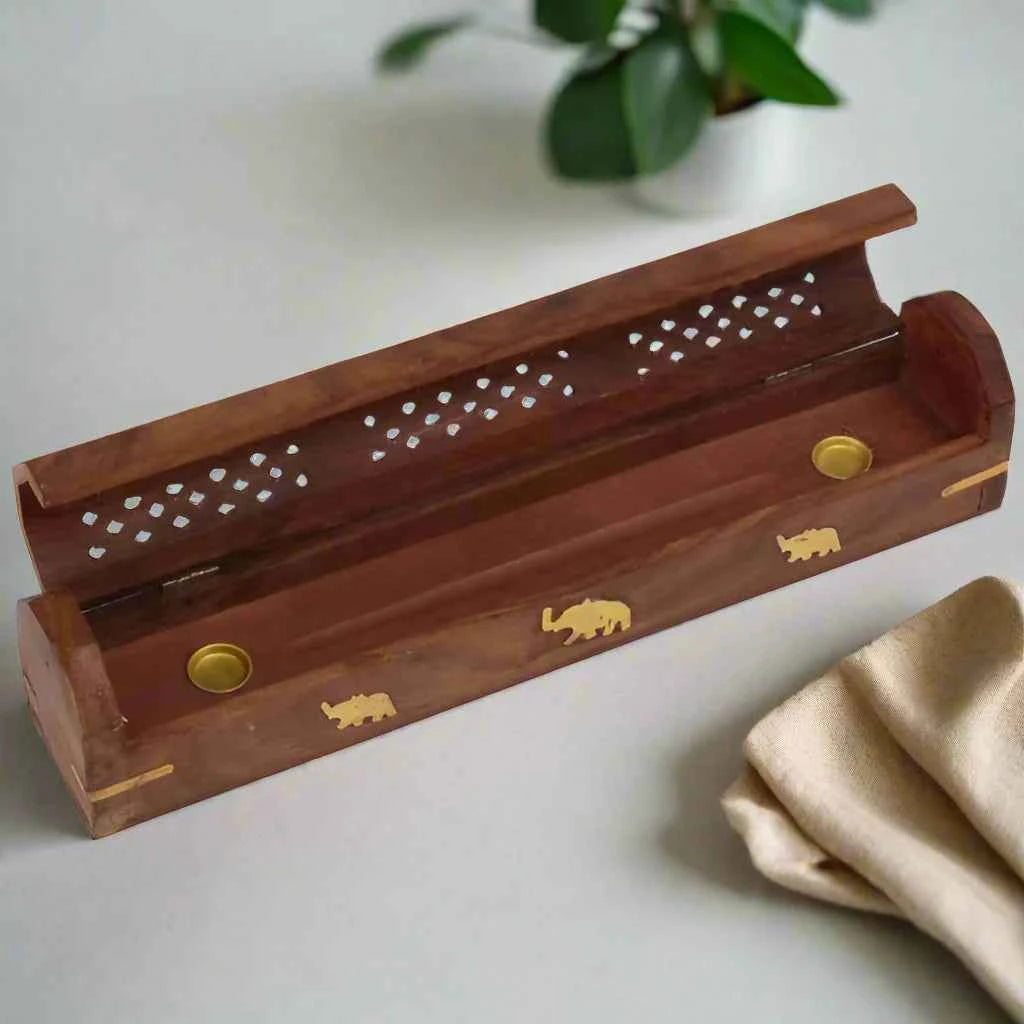 Sacred Wood Serenity – 12" Hand-Carved Incense Holder