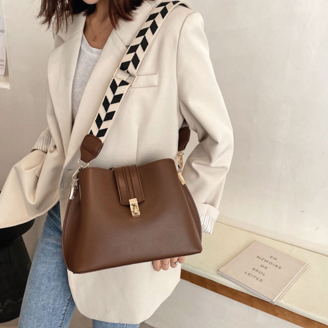 Checkered Strap Shoulder Bag With Convertible Crossbody - Rosetta Creative Boutique