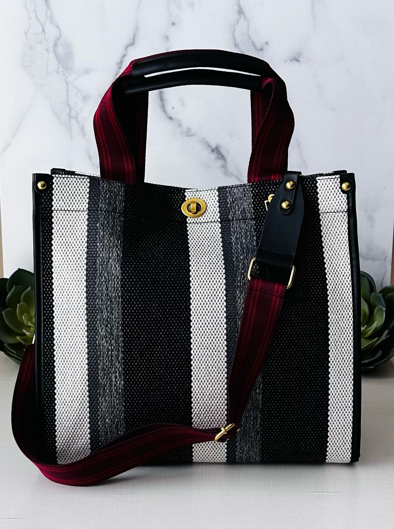 Stripe Tote Bag with Oxford Cloth and Striped Pattern - Rosetta Creative Boutique