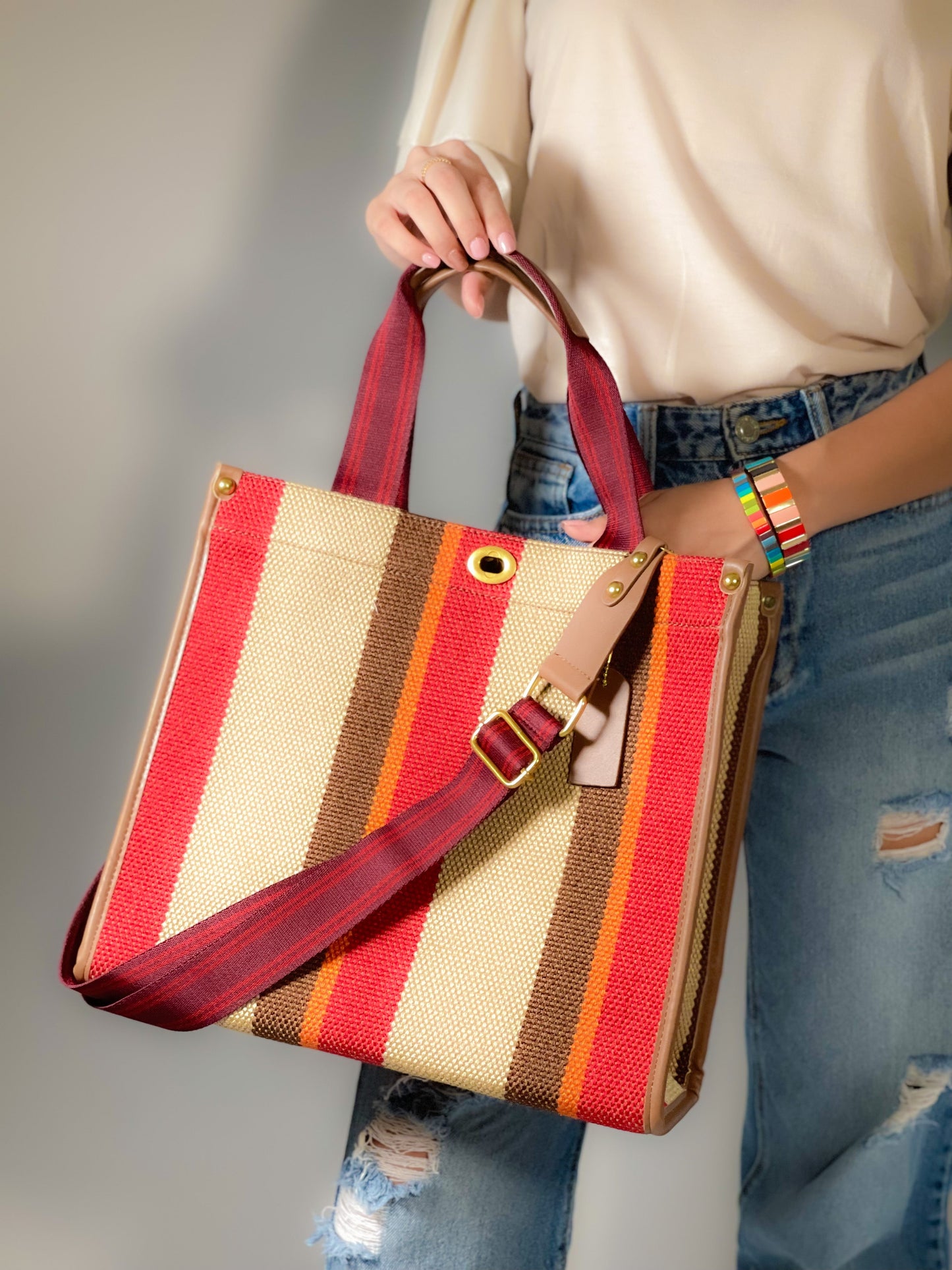 Stripe Tote Bag with Oxford Cloth and Striped Pattern - Rosetta Creative Boutique
