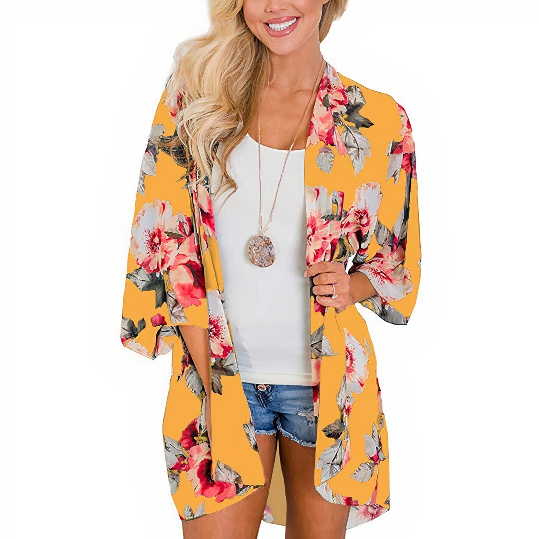 Sunshine Kimono Open Front Floral Print Lightweight - Rosetta Creative Boutique
