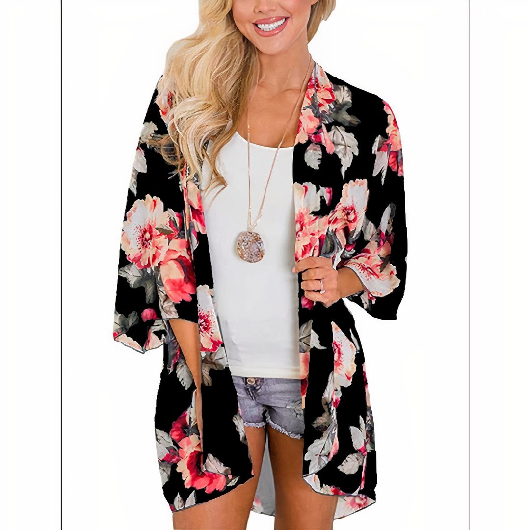 Sunshine Kimono Open Front Floral Print Lightweight - Rosetta Creative Boutique