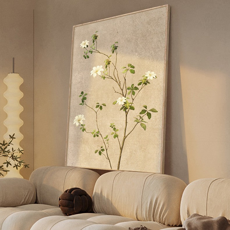 Japanese Style Plant and Flower Canvas Painting for Living Room with Frame