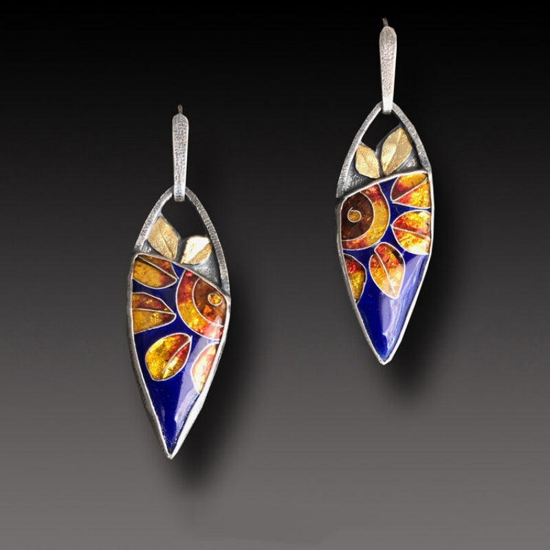 Crystal Clear Enamel Bohemian Sunflower Earrings