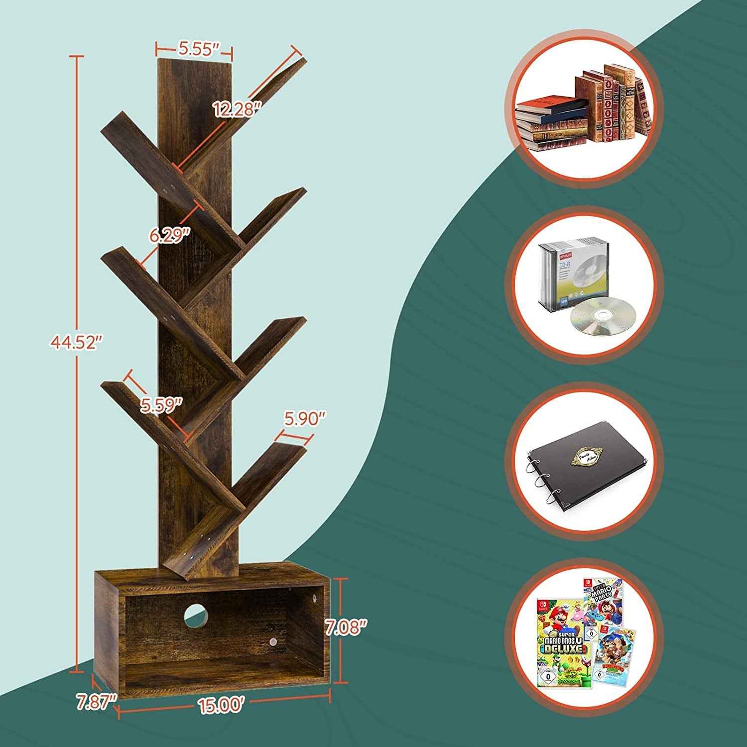 Six Shelf Floorstanding Walnut Bookshelf Home Office