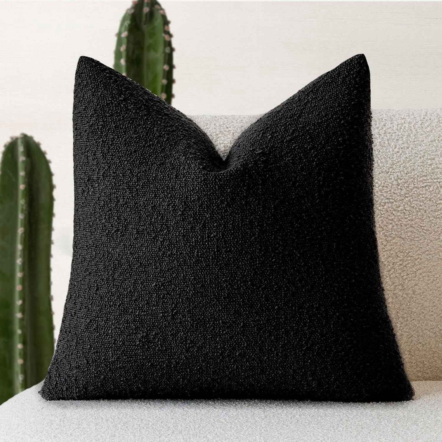 Decorative Boucle Throw Pillow Cover Solid Color Textured Cushion Case For Sofa