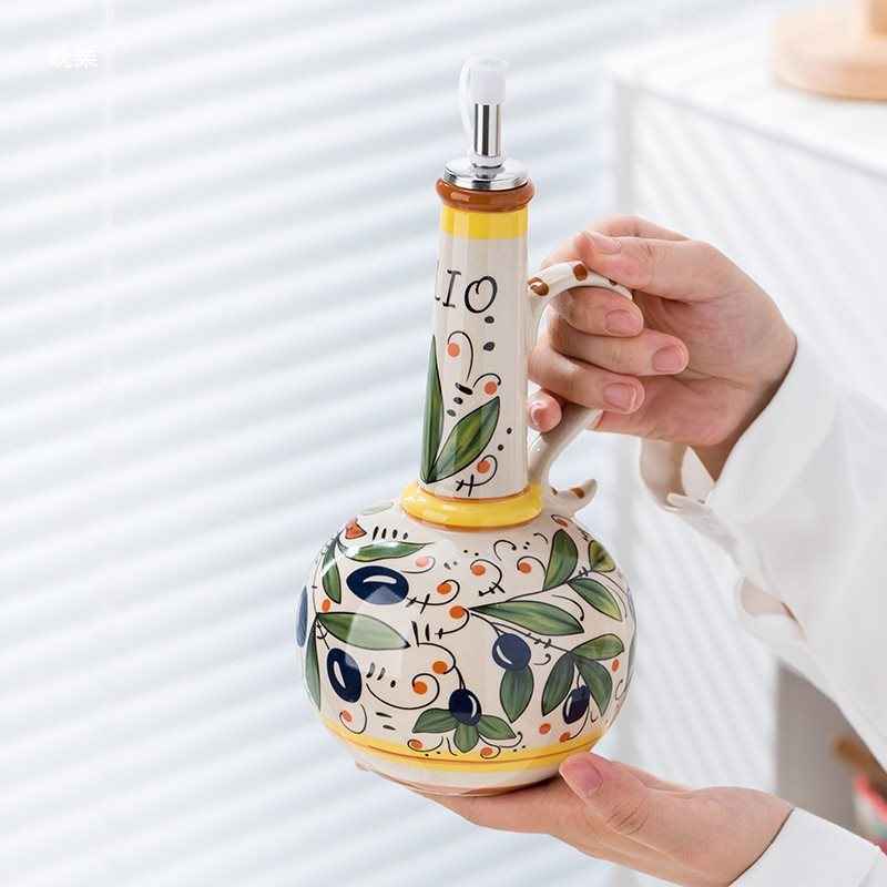 Underglaze Porcelain Olive Oil/Vinegar Bottle