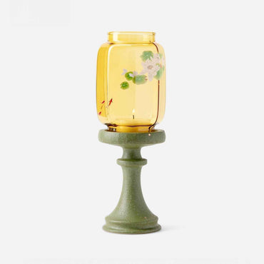 Classic Chinese Glass Candle Holder With Colored Shade And Ceramic Base