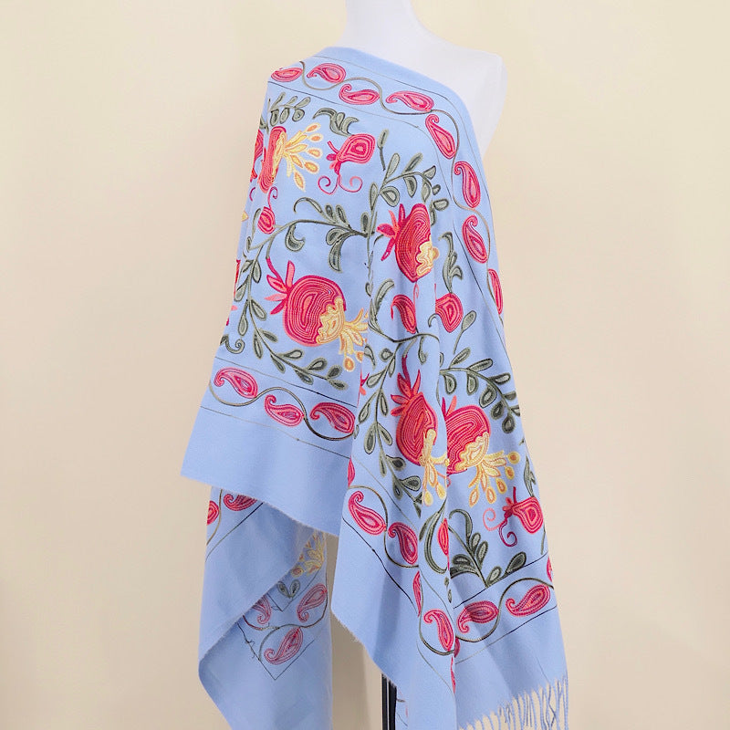 Gourd Pomegranate Blossom Embroidered Imitation Cashmere Scarf Shawl