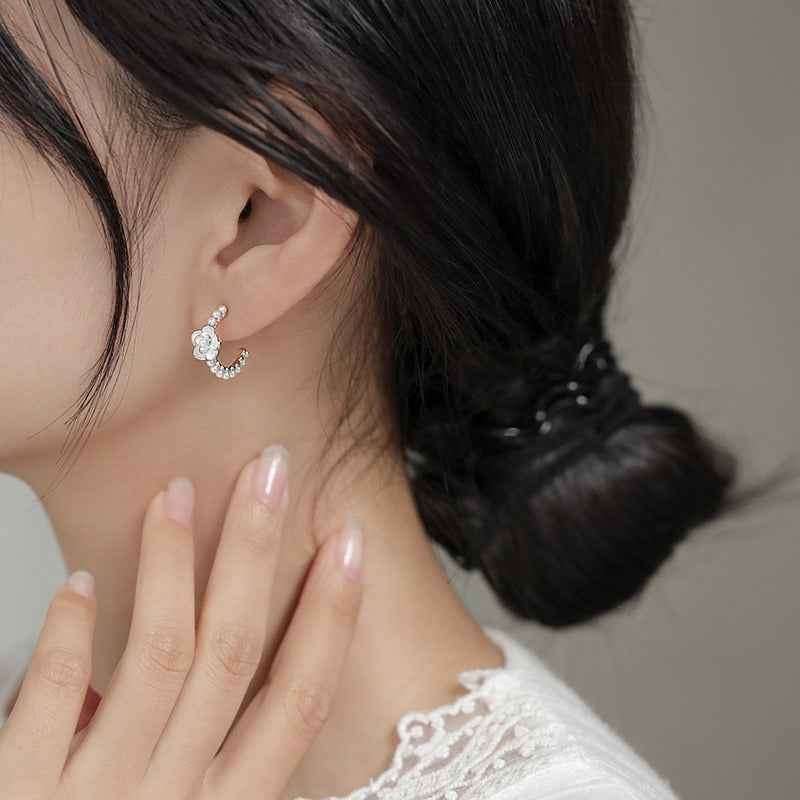 Luxurious 925 Pure Silver Camellia Earrings