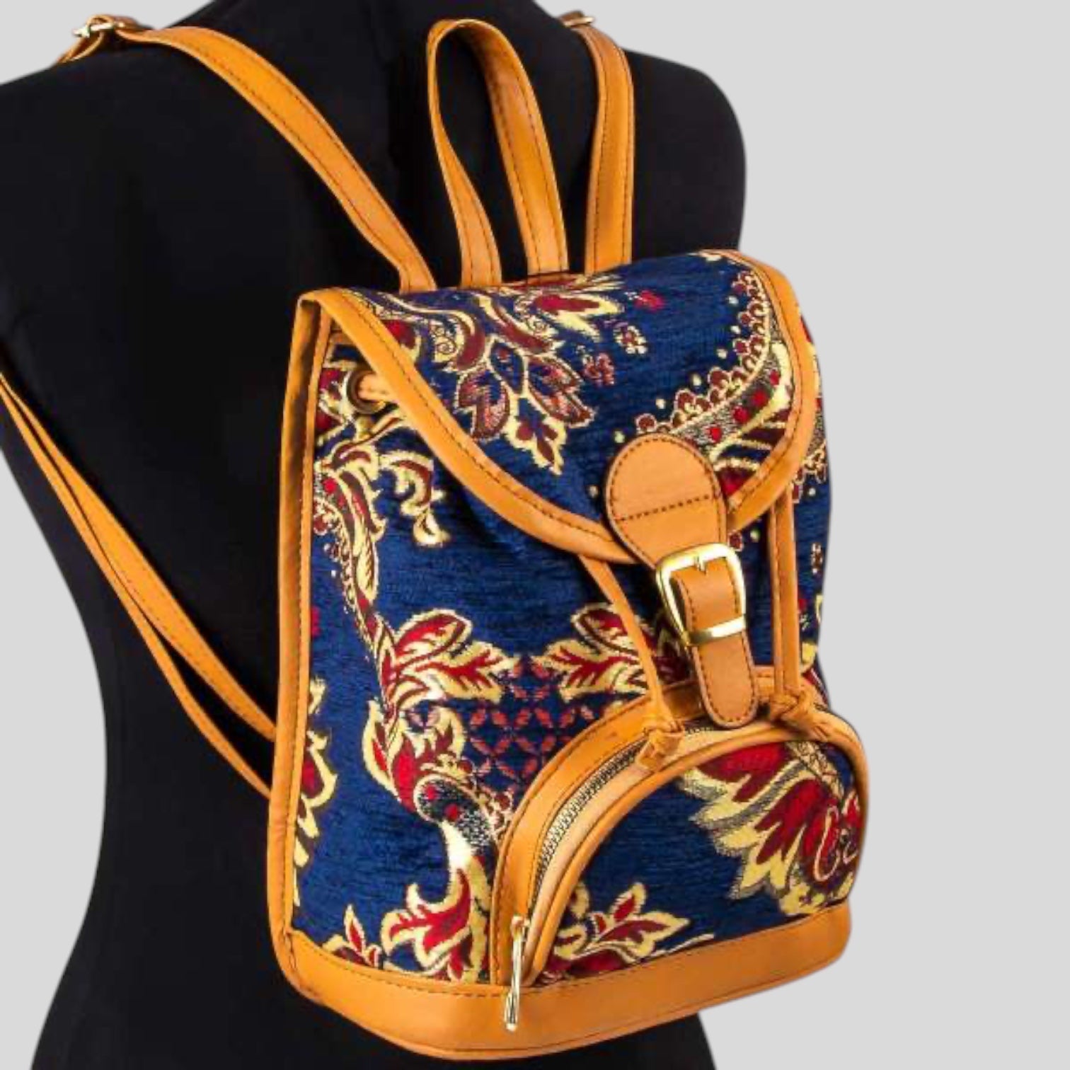Kilim Fabric Backpack Purse Turkish Handmade Blue Tote - Rosetta Creative Boutique