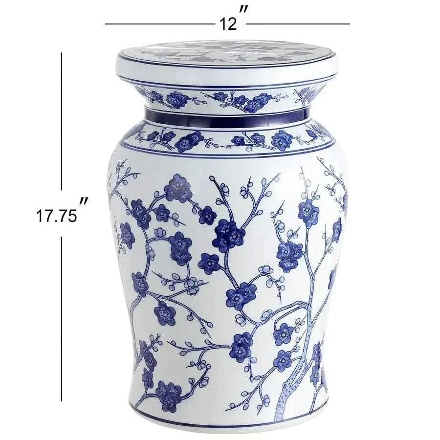 Cherry Blossom Ceramic Garden Stool – 17.7" Indoor/Outdoor Side Table