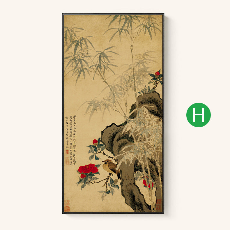 Quadruple Flower And Bird Chinese Painting Entrance Vertical Plate Painting