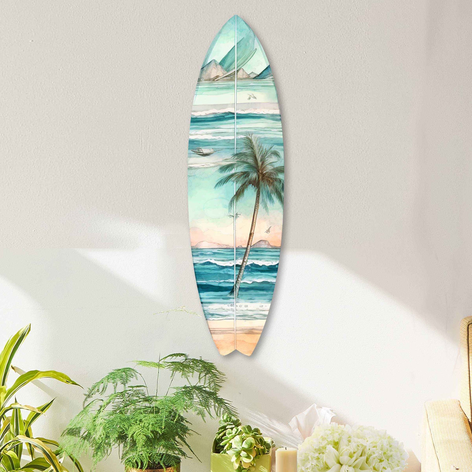 Tropical Palm Surfboard Coastal Wall Art by G. DeBrekht - Coastal Holiday Decor - 8490112HS
