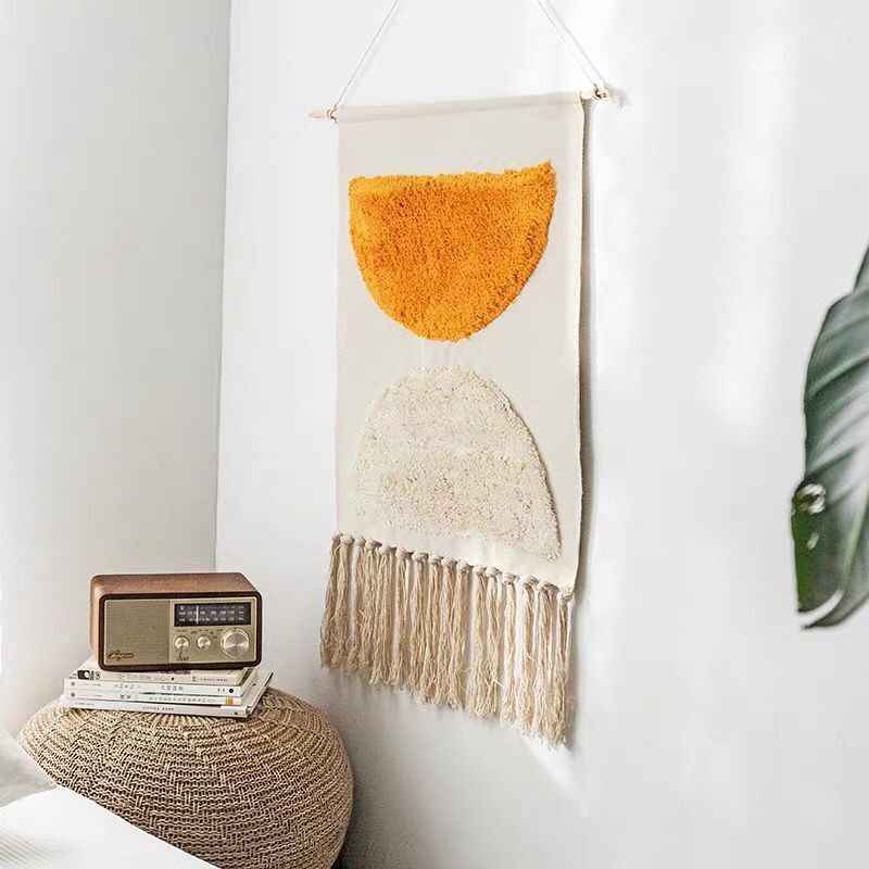 Cotton Linen Bohemian Tassel Geometric Tapestry Wall Hanging Decor