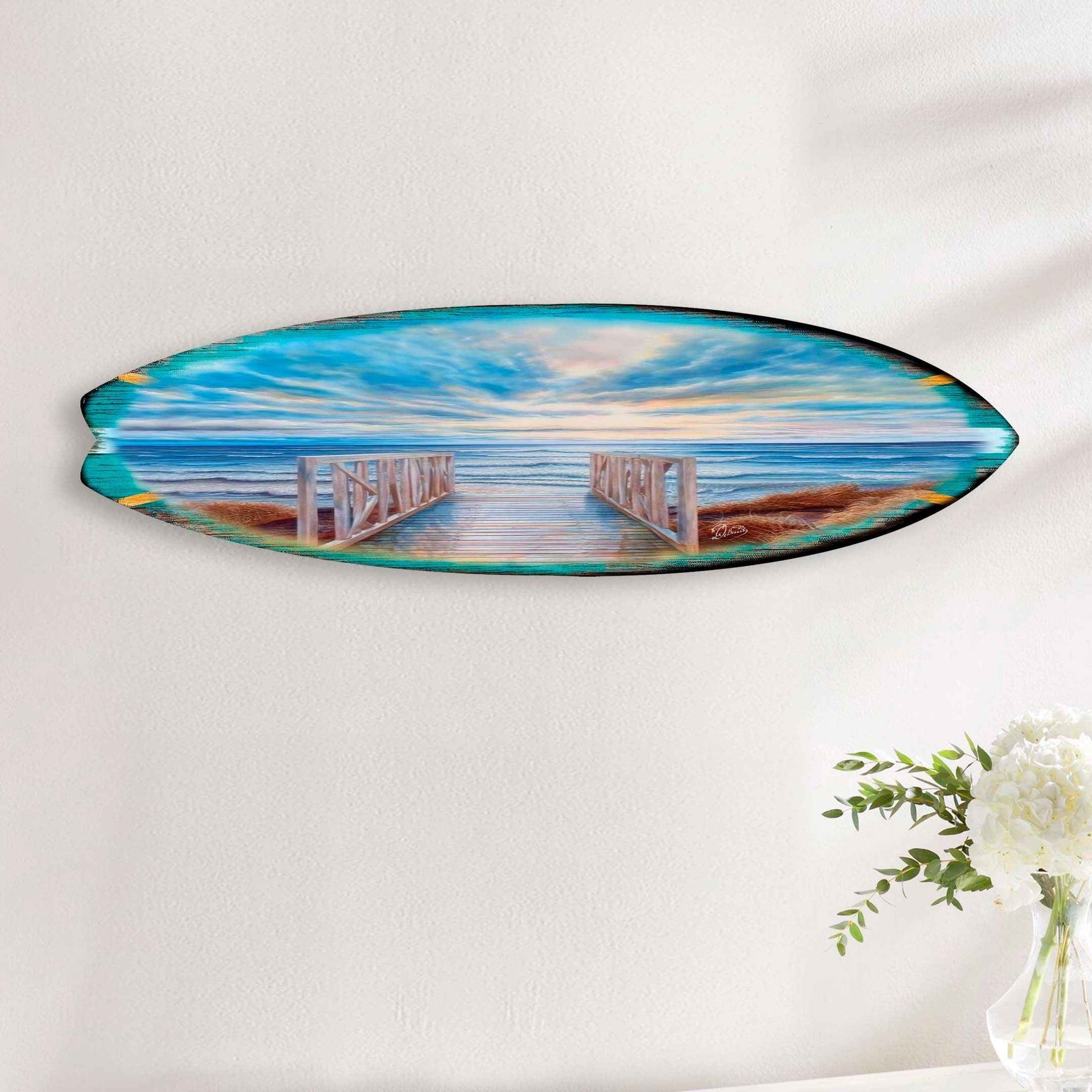 Wooden Pier Surfboard Coastal Wall Art by G. DeBrekht - Coastal Holiday Decor - 8490116HS