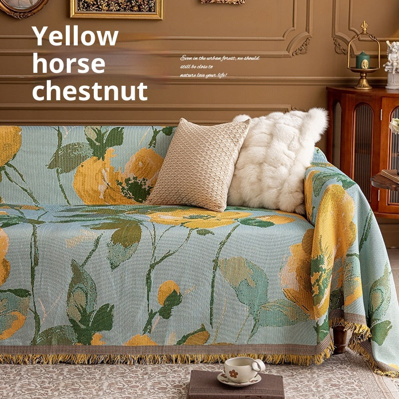 Artisan Floral Sofa Throw Cover | Vintage Oil Painting Style (100% Cotton)