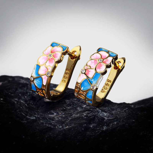 Fashion Enamel Flower Ladies Hug Earrings Retro Bohemian Round Small Earrings
