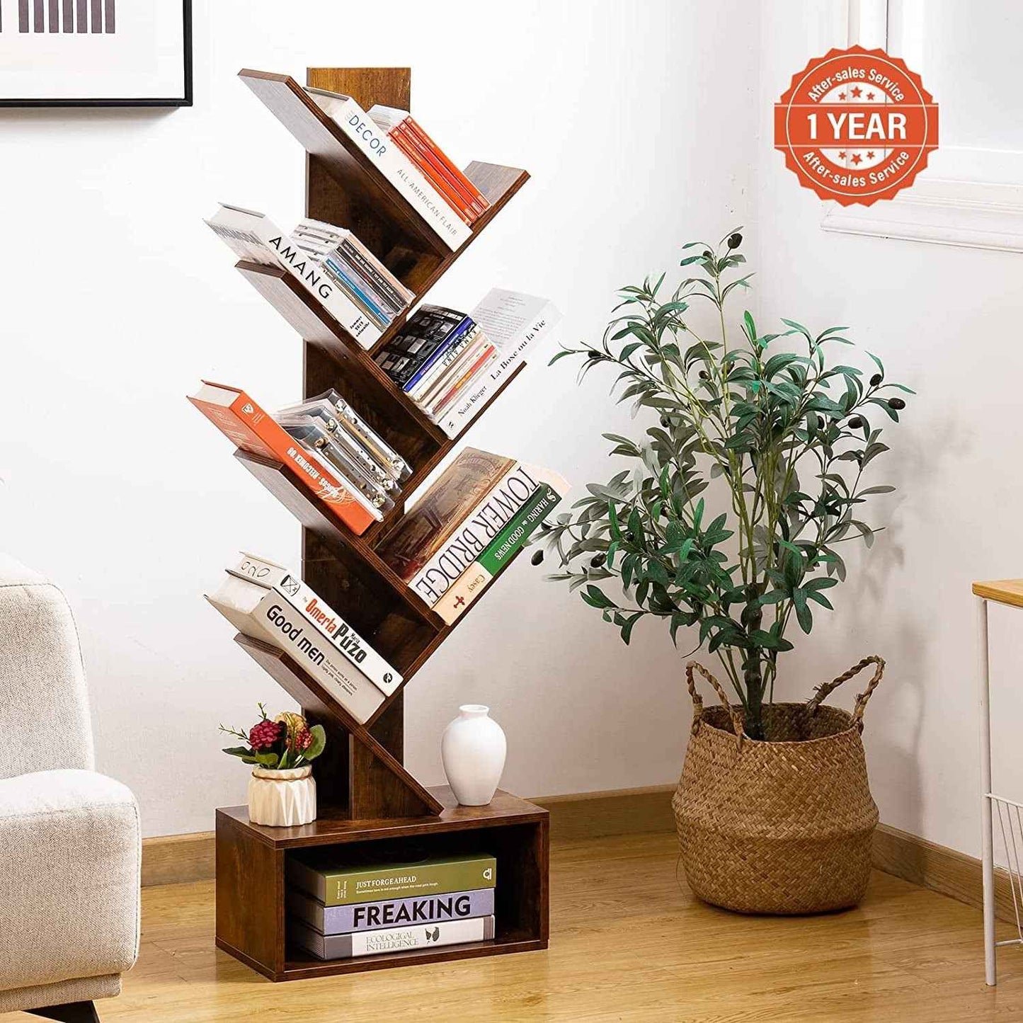 Six Shelf Floorstanding Walnut Bookshelf Home Office