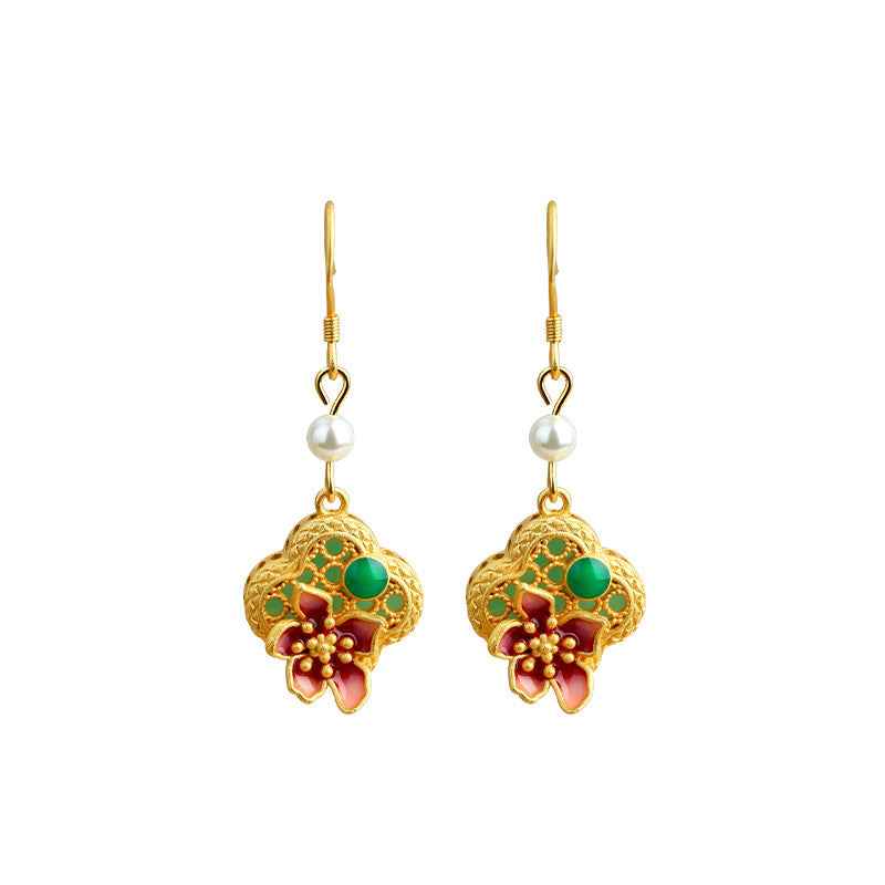 Real Gold Plating Antique 925 Silver Pin Earrings