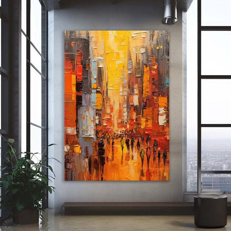 Modern Cityscape Acrylic Textured Abstract Wall Art Large Living Room Decor