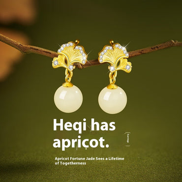 Traditional Chinese Style Silver 925 Leaf Earrings With Ginkgo Motif